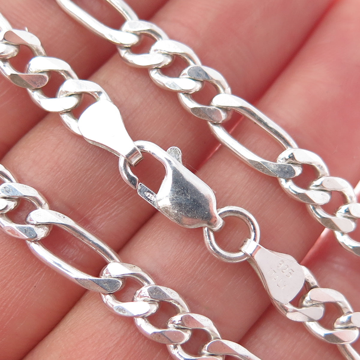 925 Sterling Silver Vintage Italy Figaro Chain Necklace 20"