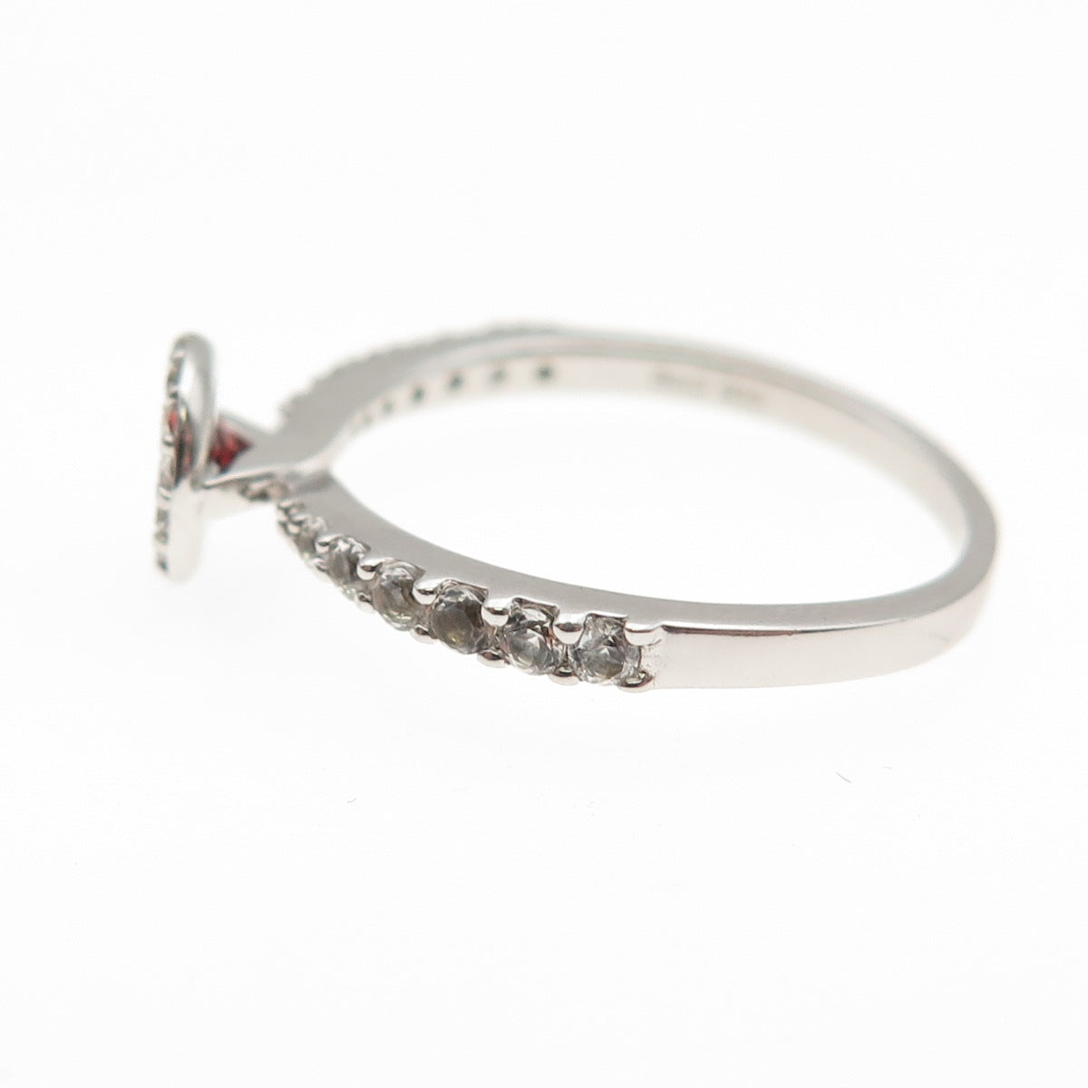 925 Sterling Silver BMD Real Round-Cut Red Garnet & White Topaz Ring Size 6.75