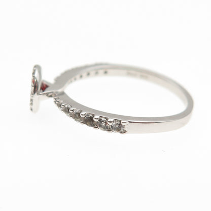 925 Sterling Silver BMD Real Round-Cut Red Garnet & White Topaz Ring Size 6.75
