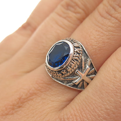925 Sterling Vintage 2002 Lab-Created Sapphire F. Xavier School Ring Size 8.75
