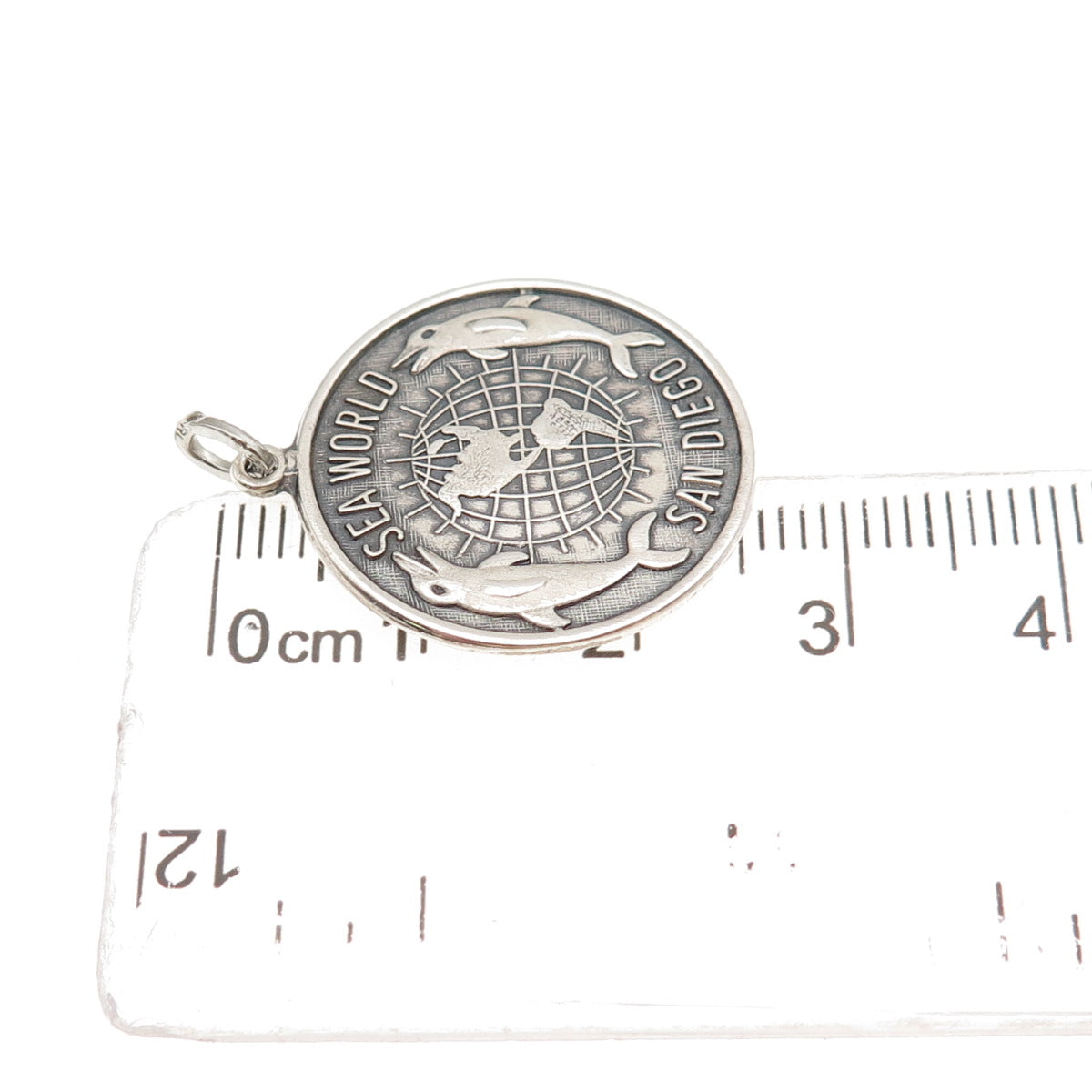 Beau 925 Sterling Silver Vintage Sea World San Diego Oxidized Charm Pendant