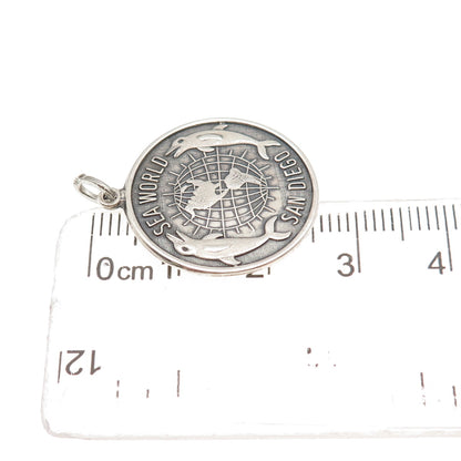 Beau 925 Sterling Silver Vintage Sea World San Diego Oxidized Charm Pendant