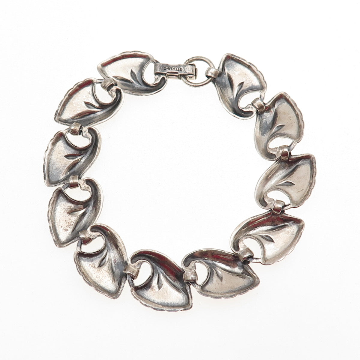 925 Sterling Silver Antique Art Deco Floral Oxidized Bracelet 7"
