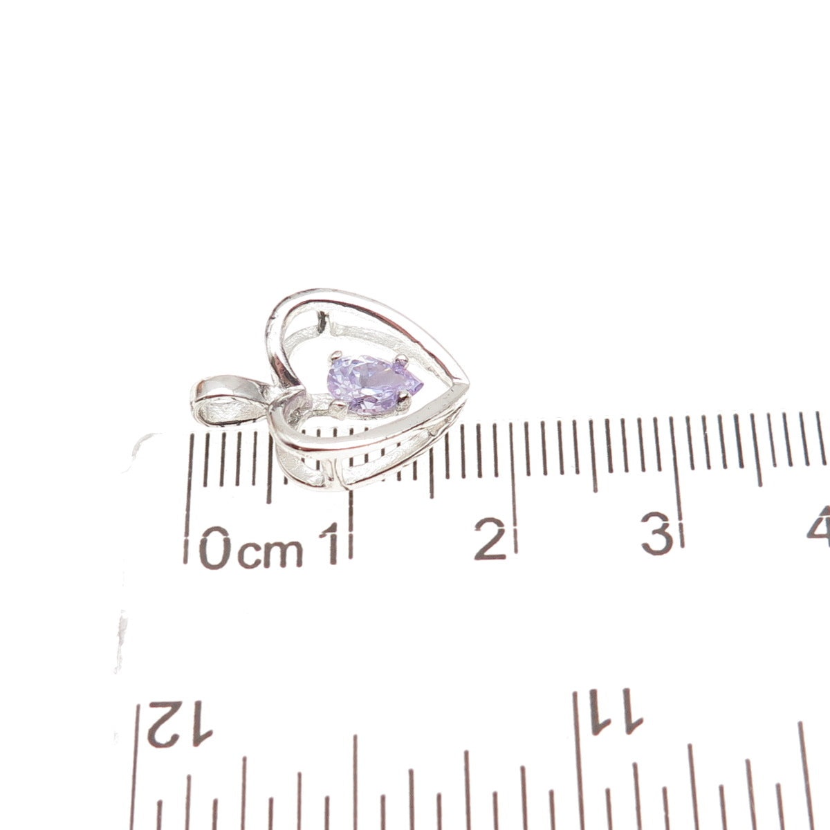 925 Sterling Silver Vintage Pear-Cut Purple C Z Heart Mini Charm Pendant