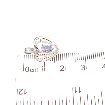 925 Sterling Silver Vintage Pear-Cut Purple C Z Heart Mini Charm Pendant