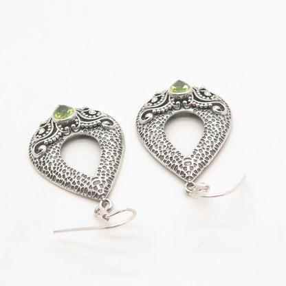 925 Sterling Silver Vintage Real Peridot Gemstone Dangling Hook Earrings