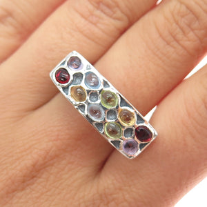 925 Sterling Silver Blue Topaz Citrine Peridot Garnet & Amethyst Ring Size 8.25