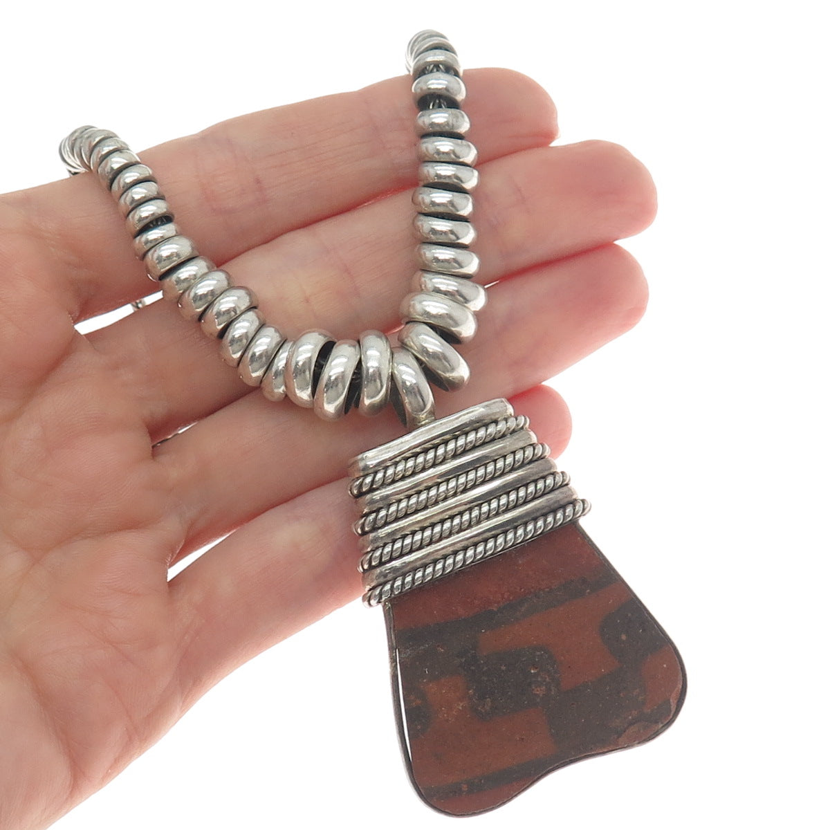 950 Silver Vintage Peruvian Clay Pottery Tribal Wheat Chain Necklace 20-22"