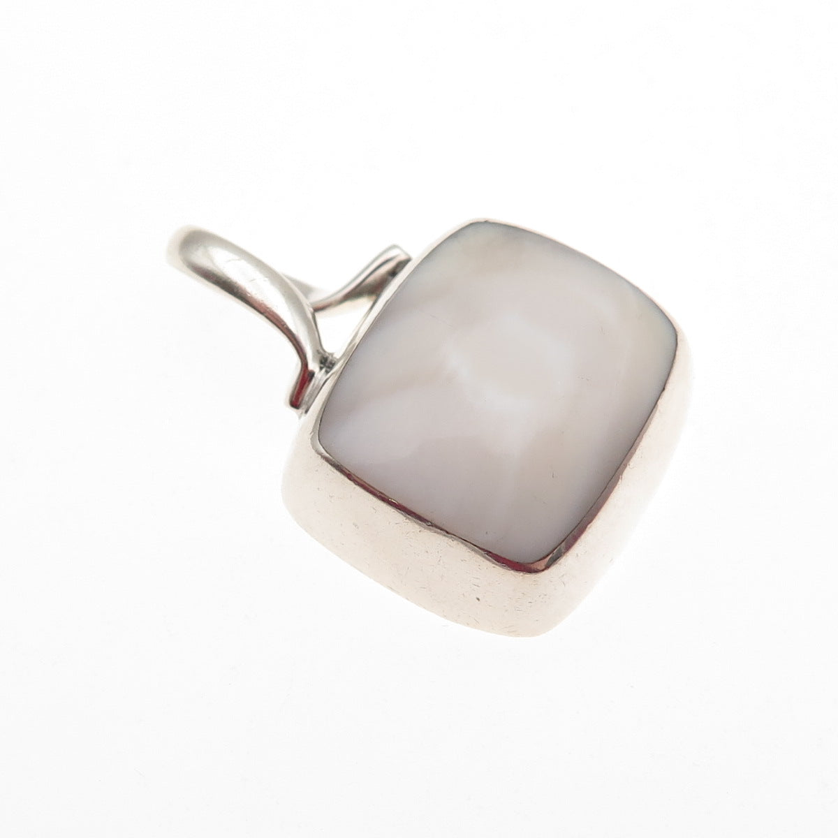 925 Sterling Silver Vintage Mexico Real MOP Modernist Charm Pendant