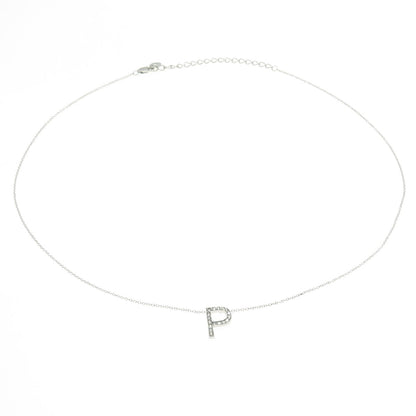 925 Sterling Silver Round-Cut C Z Letter "P" Initial Cable Chain Necklace 18-20"