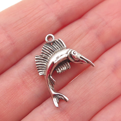 925 Sterling Silver Vintage Swordfish Oxidized Mini Charm Pendant