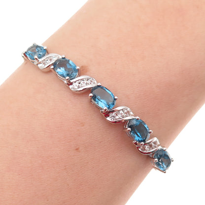 925 Sterling Real London Blue & White Topaz Adjustable Bolo Bracelet 7-9.75"
