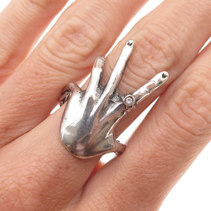 925 Sterling Silver Vintage Round-Cut C Z Hand Oxidized Ring Size 6