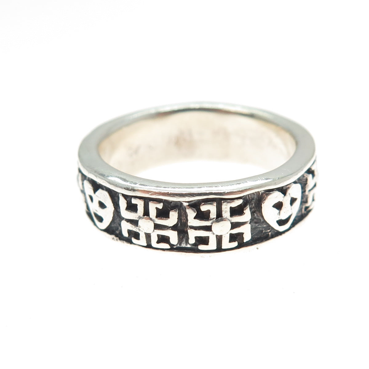 925 Sterling Silver Vintage Heart Face Sun Symbol Oxidized Band Ring Size 7