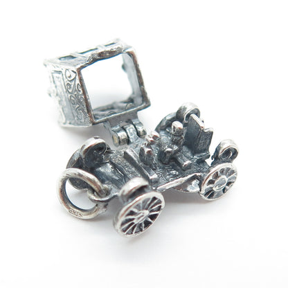 925 Sterling Silver Antique Art Deco Carriage Movable 3D Charm Pendant