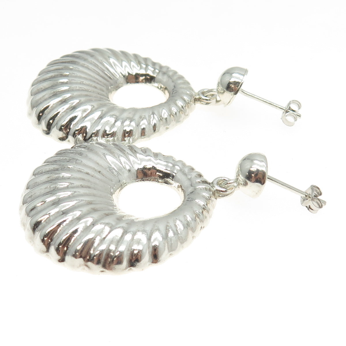 925 Sterling Silver Vintage Mexico Taxco Ribbed Door Knocker Earrings