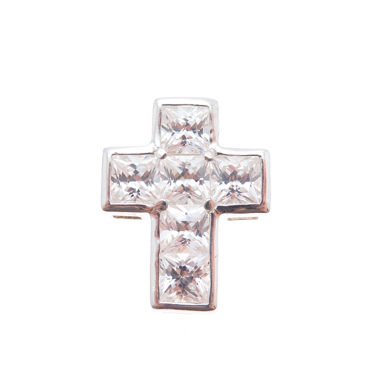 925 Sterling Silver Princess-Cut C Z Cross Minimalist Slide Charm Pendant