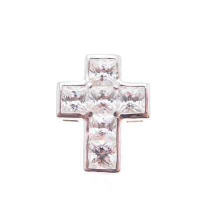 925 Sterling Silver Princess-Cut C Z Cross Minimalist Slide Charm Pendant