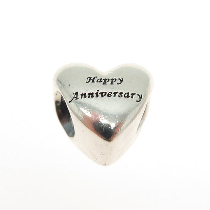 PANDORA 925 Sterling Silver & 14K Gold "Happy Anniversary" Heart Bead Charm