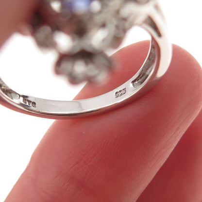 Chuck Clemency 925 Sterling Silver Real Tanzanite Cluster Ornate Ring Size 9