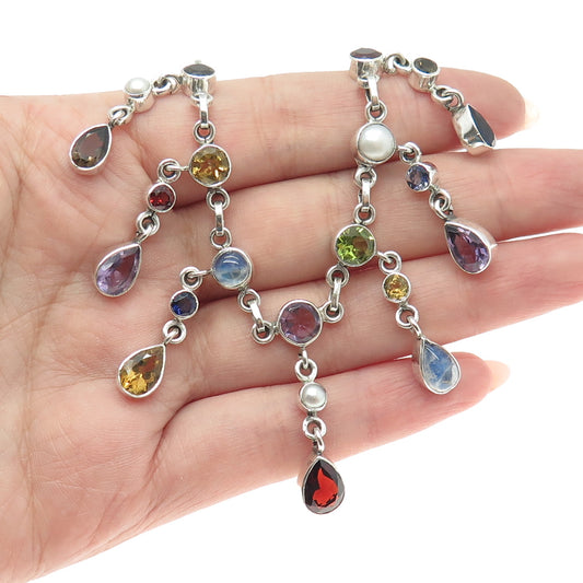 NICKY BUTLER 925 Sterling Silver Vintage Multi-Color Gem Chain Necklace 16"