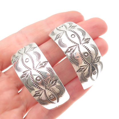 Wilbur Tracy Navajo Old Pawn 925 Sterling Silver Southwestern Half Hoop Earrings