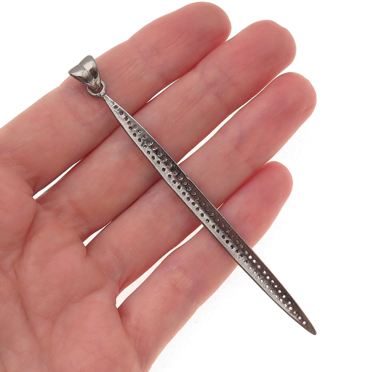 925 Sterling Silver Black Rhodium Real Round-Cut Diamond Long Pendant