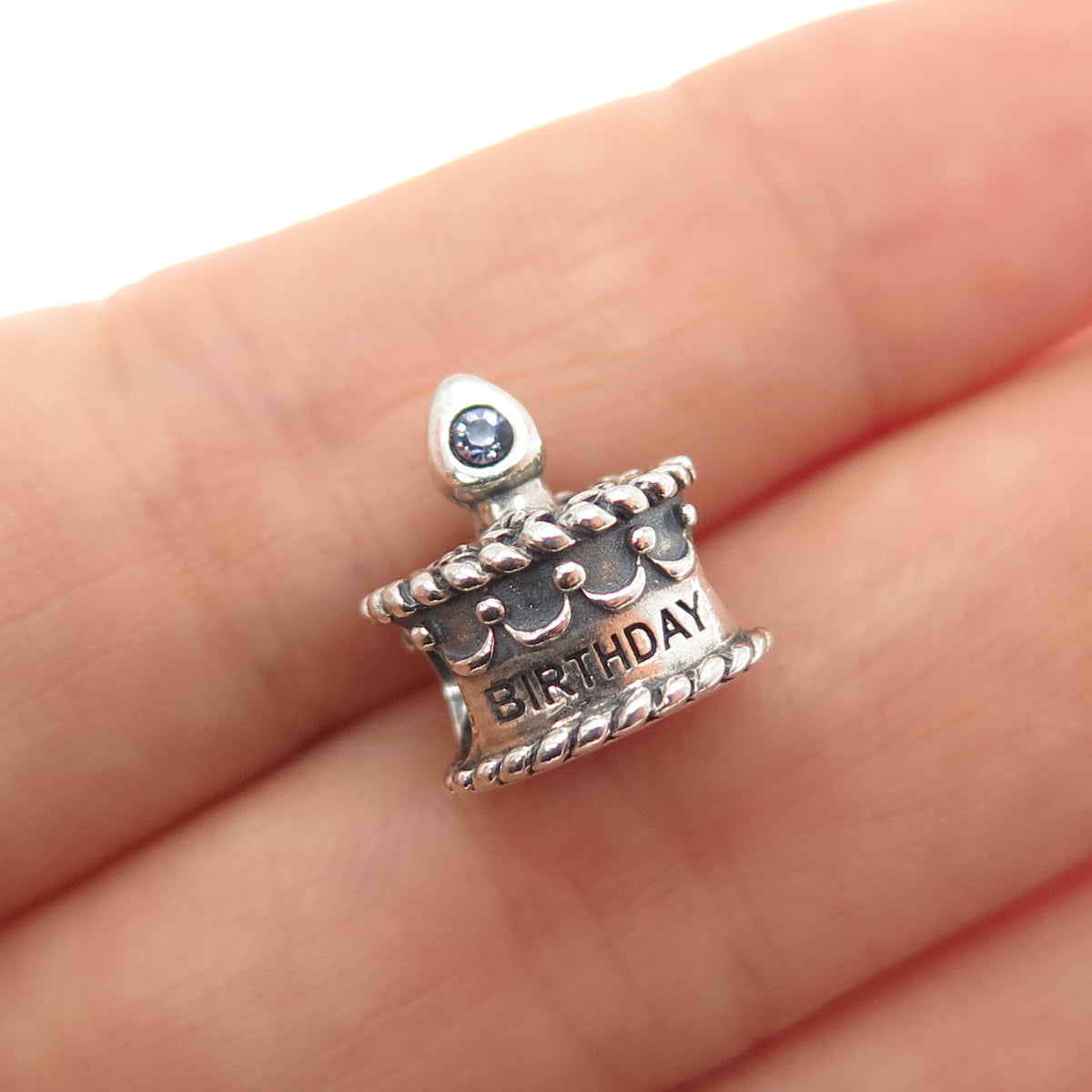 OHM 925 Sterling Silver Round-Cut Purple C Z June Birthday Cake Bead Charm