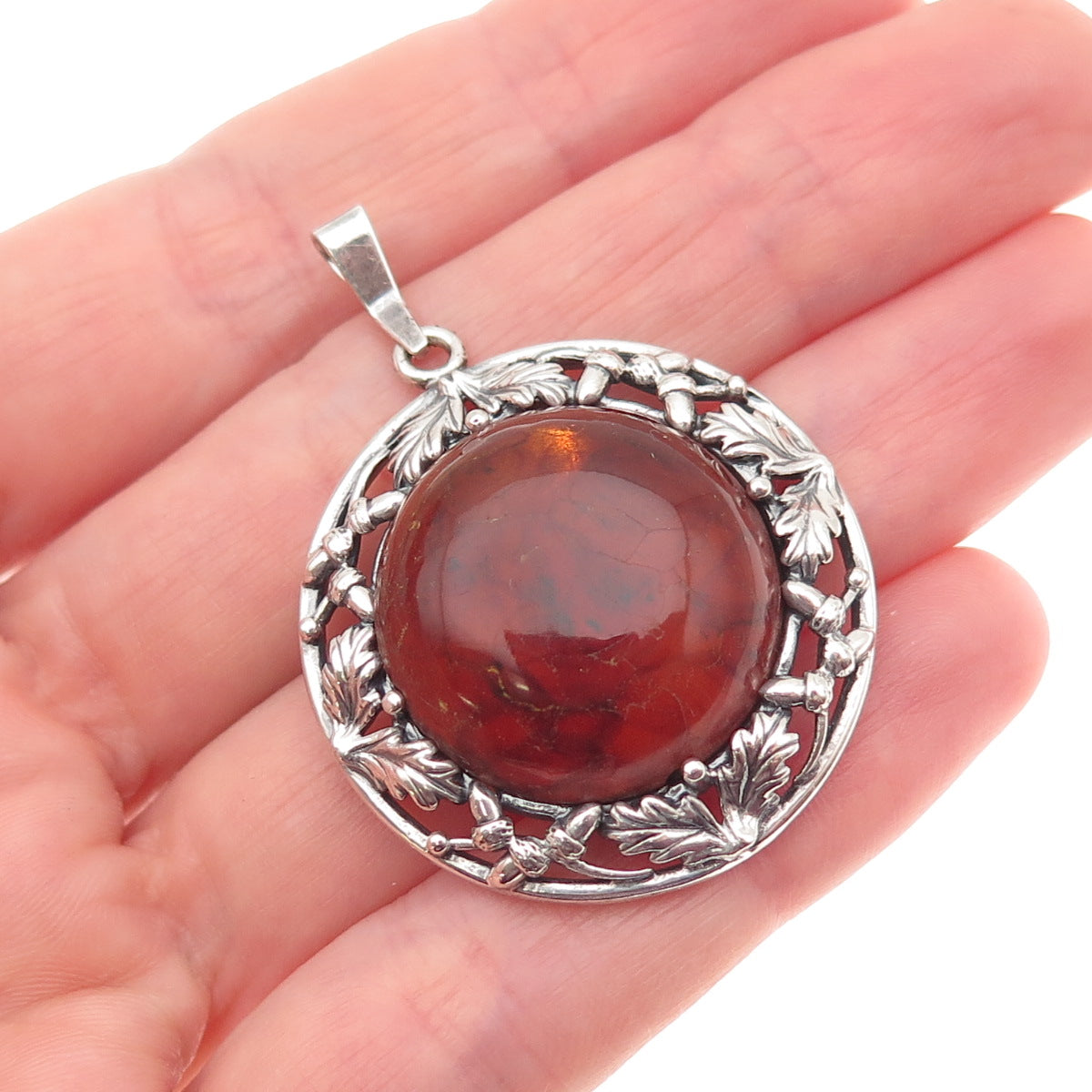 Herman Siersbol 925S Sterling Silver Vintage Denmark Real Amber Floral Pendant