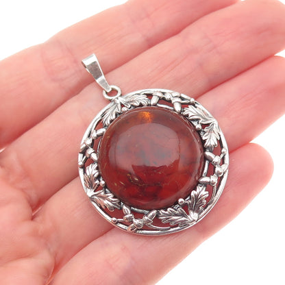 Herman Siersbol 925S Sterling Silver Vintage Denmark Real Amber Floral Pendant