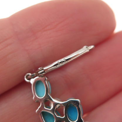 925 Sterling Silver Real Turquoise & Pearl Cluster Dangle Earrings
