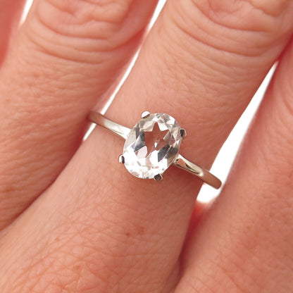 Dazzlers 925 Sterling Silver Real Oval-Cut White Topaz Engagement Ring Size 7
