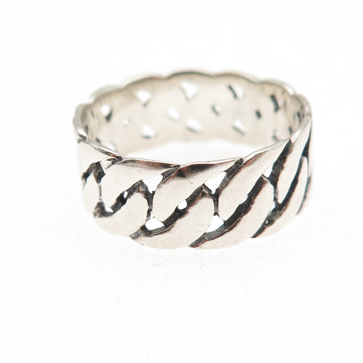 925 Sterling Silver Vintage Cuban Link Oxidized Band Ring Size 8.75