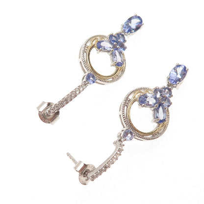 Chuck Clemency 925 Sterling Silver 2-Tone Real Tanzanite & White Topaz Earrings