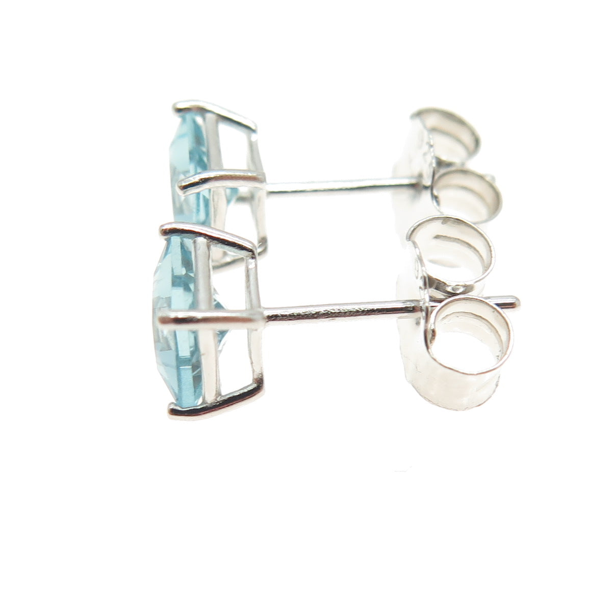925 Sterling Silver Princess-Cut Shaped Blue C Z Stud Earrings