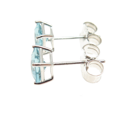 925 Sterling Silver Princess-Cut Shaped Blue C Z Stud Earrings