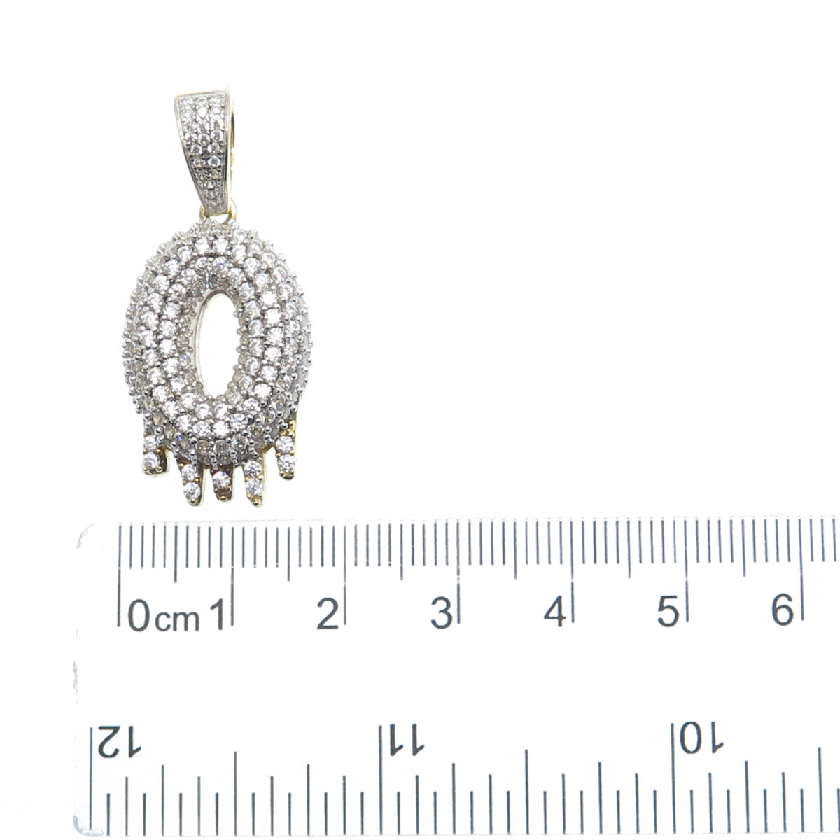 925 Sterling Silver Gold Plated Round-Cut Shaped C Z Letter O Sparkle Pendant