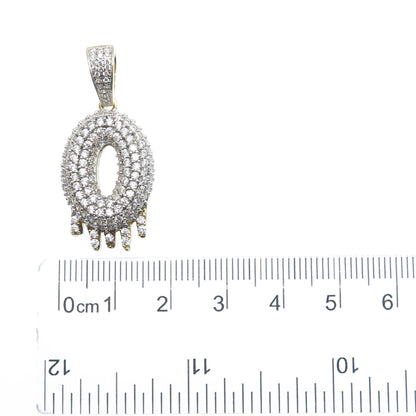 925 Sterling Silver Gold Plated Round-Cut Shaped C Z Letter O Sparkle Pendant
