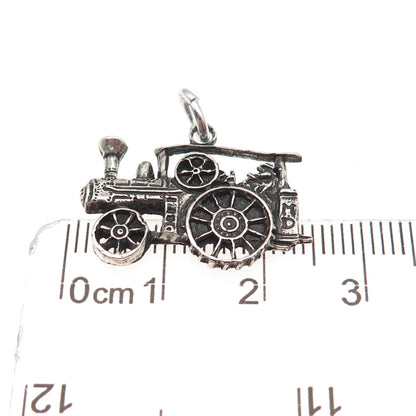 925 Sterling Silver Vintage Steam Traction Engine Oxidized Charm Pendant