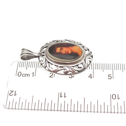 Jezlaine 925 Sterling Silver Vintage Lady Portrait Floral Charm Pendant