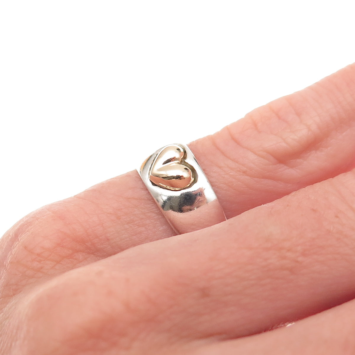 Joseph Esposito Sterling Silver 14K Gold Vintage Heart Adjustable Ring Size 4