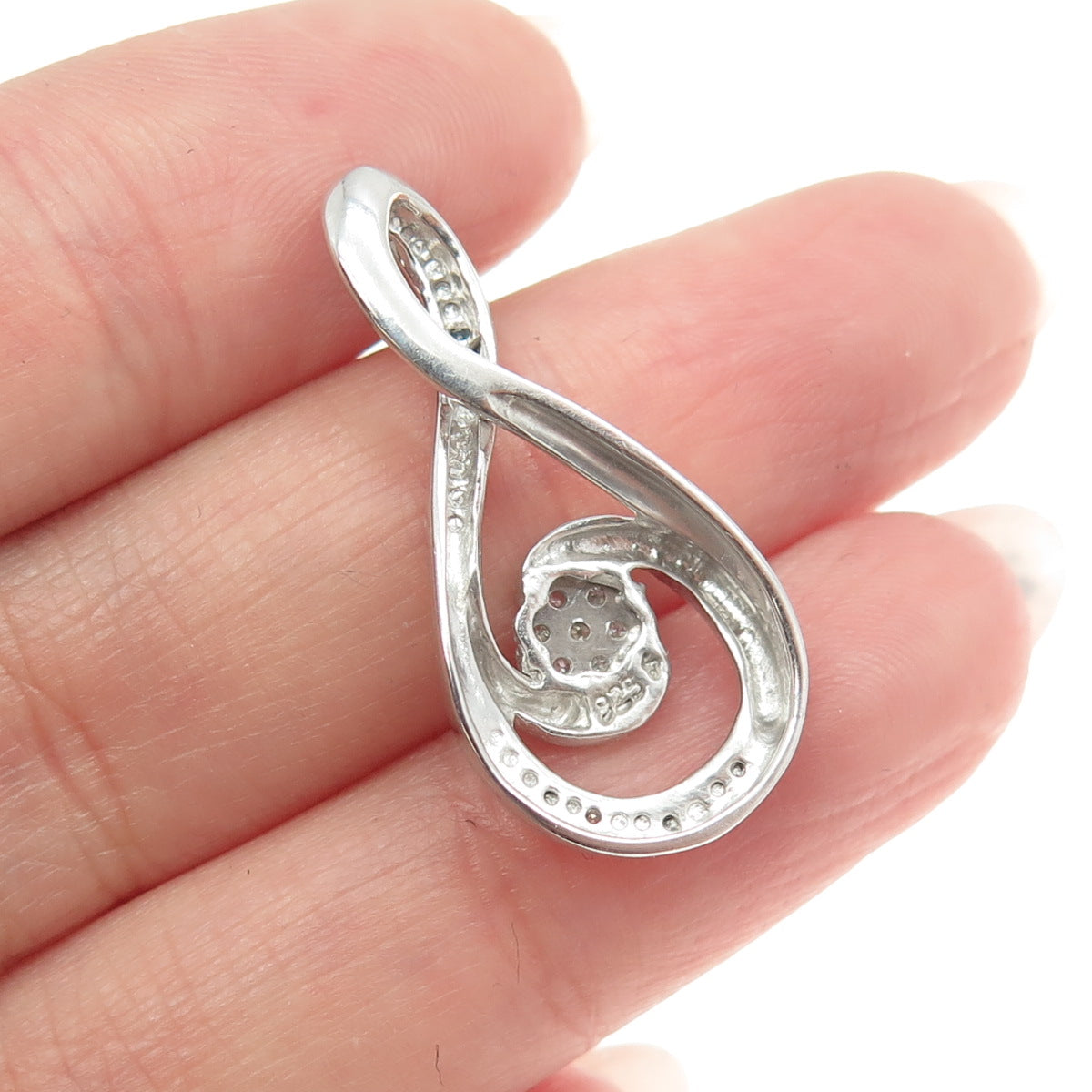 925 Sterling Silver Real Round-Cut White & Blue Diamond Infinity Pendant