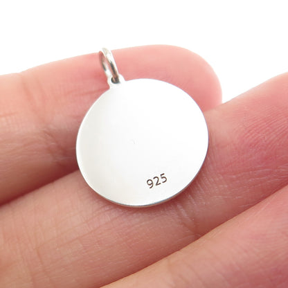 925 Sterling Silver Peach Enamel Ice Cream Round Tag Minimalist Charm Pendant