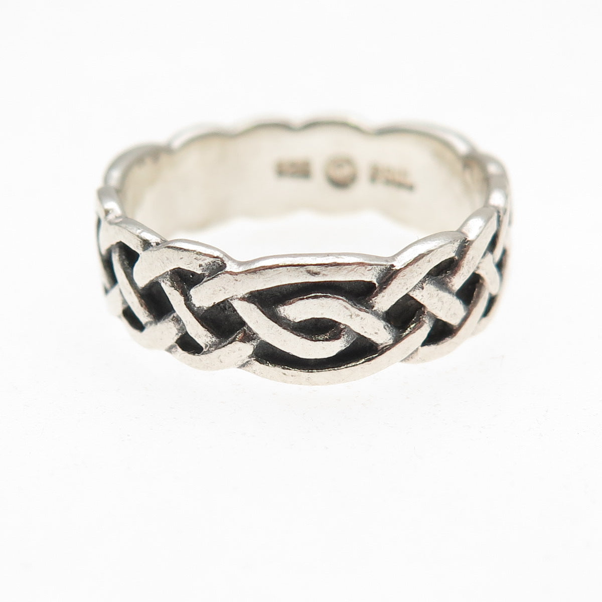 Peter Stone Sterling Silver Vintage Celtic Woven Oxidized Band Ring Size 8.25