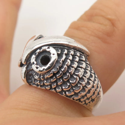 925 Sterling Silver Vintage Wise Owl Ring Size 7.5