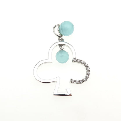925 Sterling Silver Real Chalcedony & C Z Club Charm Pendant