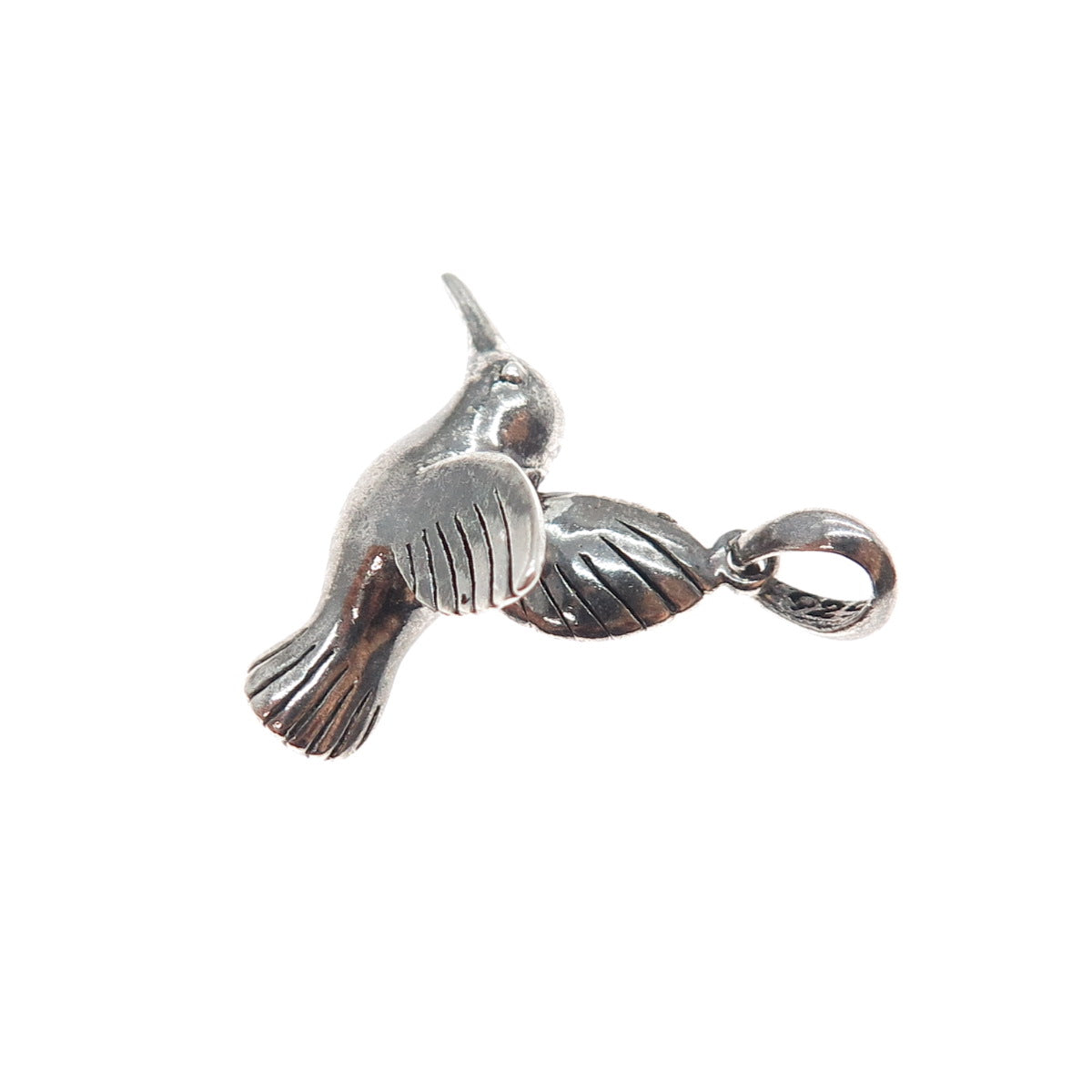 925 Sterling Silver Vintage Hummingbird Oxidized Charm Pendant