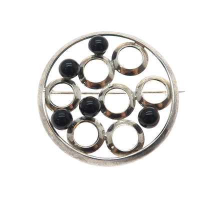 900 Silver Vintage Czechia Real Black Onyx Modernist Artisan Pin Brooch