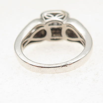 925 Sterling Silver Real Princess & Round-Cut Diamond Promise Ring Size 7