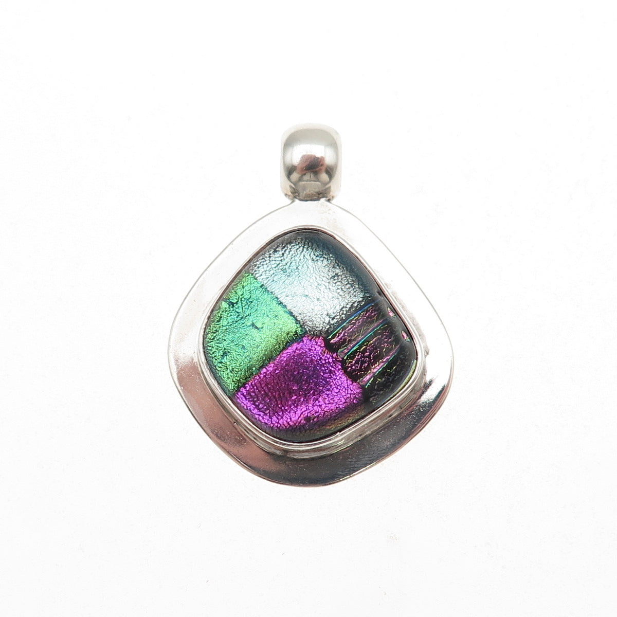 925 Sterling Silver Vintage Dichroic Glass Modernist Charm Pendant